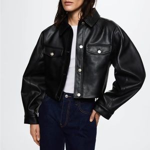 MANGO Short leather-effect jacket
